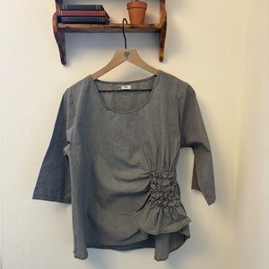 Tulip Clothing Olga Top M Grey Camden Check Ruched Side